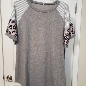 Never worn Cute Gray Top with Animal Print and some Stripes